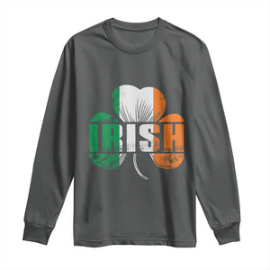 Irish St Patricks Day Shamrock Long Sleeve Shirt Retro Clover Ireland Flag Lucky Gifts TS10 Dark Heather Print Your Wear