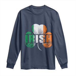 Irish St Patricks Day Shamrock Long Sleeve Shirt Retro Clover Ireland Flag Lucky Gifts TS10 Navy Print Your Wear