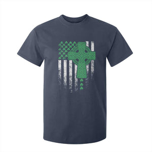St Patricks Day American Flag T Shirt For Kid Celtic Cross Shamrocks TS10 Navy Print Your Wear