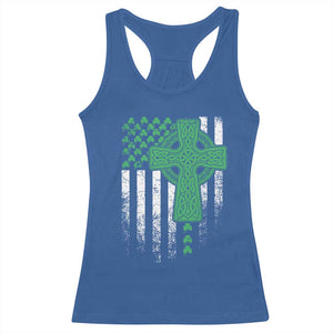 St Patricks Day American Flag Racerback Tank Top Celtic Cross Shamrocks TS10 Royal Blue Print Your Wear