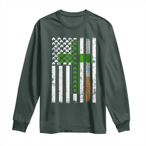 American Flag Shamrocks St Patricks Day Long Sleeve Shirt Vintage Irish USA TS10 Dark Forest Green Print Your Wear