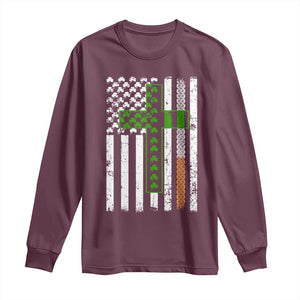 American Flag Shamrocks St Patricks Day Long Sleeve Shirt Vintage Irish USA TS10 Maroon Print Your Wear