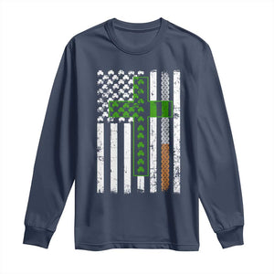 American Flag Shamrocks St Patricks Day Long Sleeve Shirt Vintage Irish USA TS10 Navy Print Your Wear