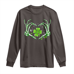 Skeleton Hand Heart Shamrock St Patricks Day Long Sleeve Shirt TS10 Dark Chocolate Print Your Wear
