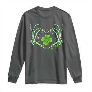 Skeleton Hand Heart Shamrock St Patricks Day Long Sleeve Shirt TS10 Dark Heather Print Your Wear