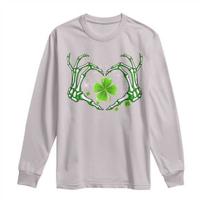 Skeleton Hand Heart Shamrock St Patricks Day Long Sleeve Shirt TS10 Ice Gray Print Your Wear