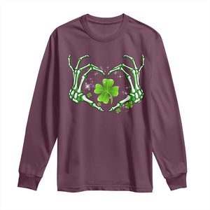 Skeleton Hand Heart Shamrock St Patricks Day Long Sleeve Shirt TS10 Maroon Print Your Wear