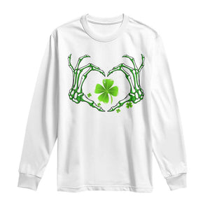 Skeleton Hand Heart Shamrock St Patricks Day Long Sleeve Shirt TS10 White Print Your Wear