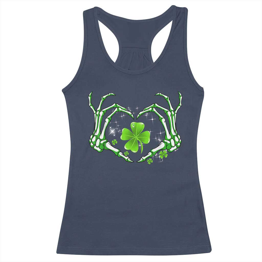 Skeleton Hand Heart Shamrock St Patricks Day Racerback Tank Top TS10 Navy Print Your Wear