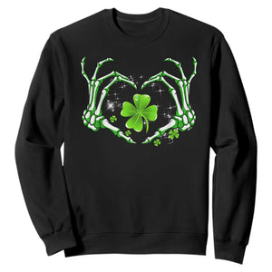 Skeleton Hand Heart Shamrock St Patricks Day Sweatshirt TS10 Black Print Your Wear