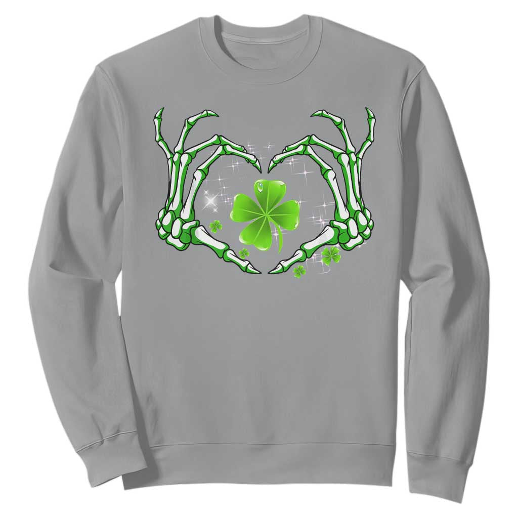 Skeleton Hand Heart Shamrock St Patricks Day Sweatshirt TS10 Sport Gray Print Your Wear