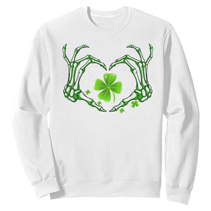 Skeleton Hand Heart Shamrock St Patricks Day Sweatshirt TS10 White Print Your Wear
