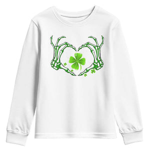 Skeleton Hand Heart Shamrock St Patricks Day Youth Sweatshirt TS10 White Print Your Wear