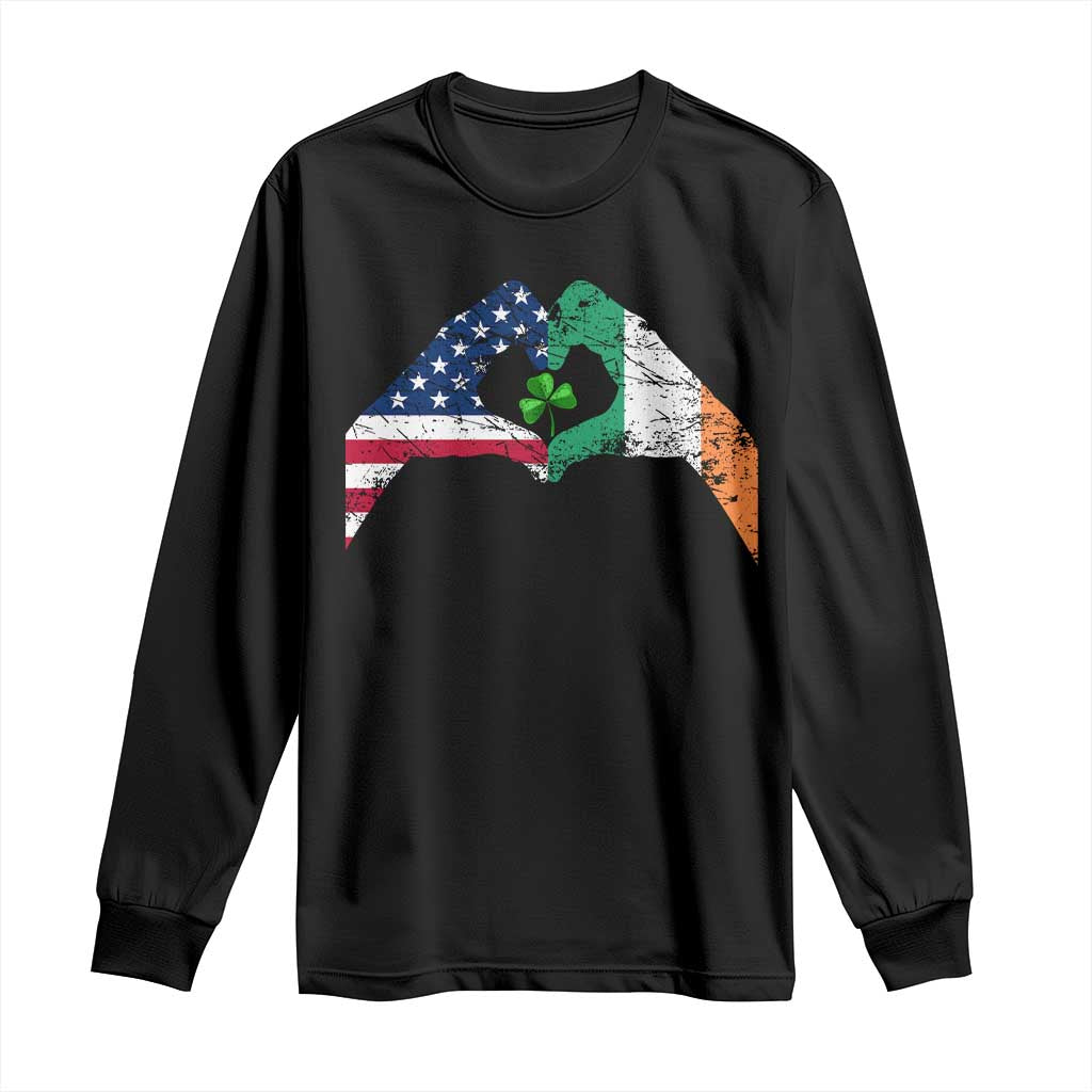 America Ireland Flag Long Sleeve Shirt Lucky Shamrock Vintage American Irish Roots TS10 Black Print Your Wear