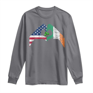 America Ireland Flag Long Sleeve Shirt Lucky Shamrock Vintage American Irish Roots TS10 Charcoal Print Your Wear