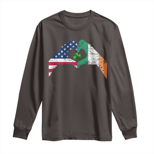 America Ireland Flag Long Sleeve Shirt Lucky Shamrock Vintage American Irish Roots TS10 Dark Chocolate Print Your Wear