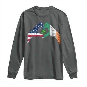 America Ireland Flag Long Sleeve Shirt Lucky Shamrock Vintage American Irish Roots TS10 Dark Heather Print Your Wear