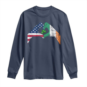 America Ireland Flag Long Sleeve Shirt Lucky Shamrock Vintage American Irish Roots TS10 Navy Print Your Wear