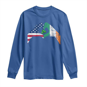 America Ireland Flag Long Sleeve Shirt Lucky Shamrock Vintage American Irish Roots TS10 Royal Blue Print Your Wear