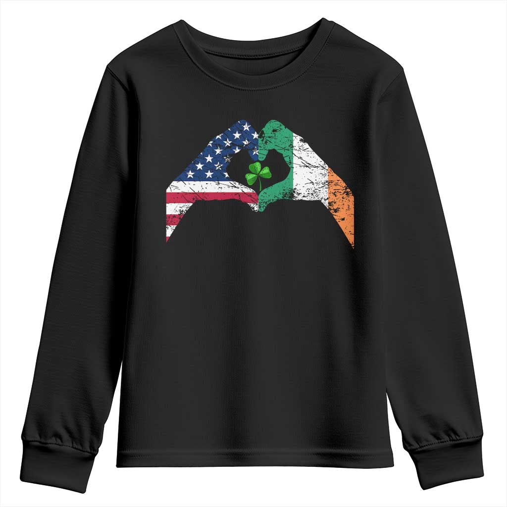 America Ireland Flag Youth Sweatshirt Lucky Shamrock Vintage American Irish Roots TS10 Black Print Your Wear