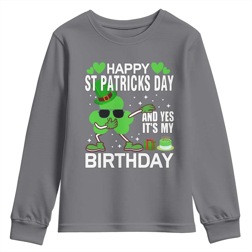 St Patricks Day Birthday Youth Sweatshirt Born On Saint Paddys Irish Bday Gift TS10 Charcoal Print Your Wear