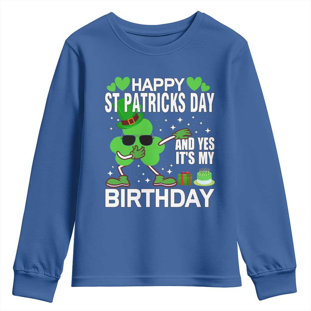 St Patricks Day Birthday Youth Sweatshirt Born On Saint Paddys Irish Bday Gift TS10 Royal Blue Print Your Wear
