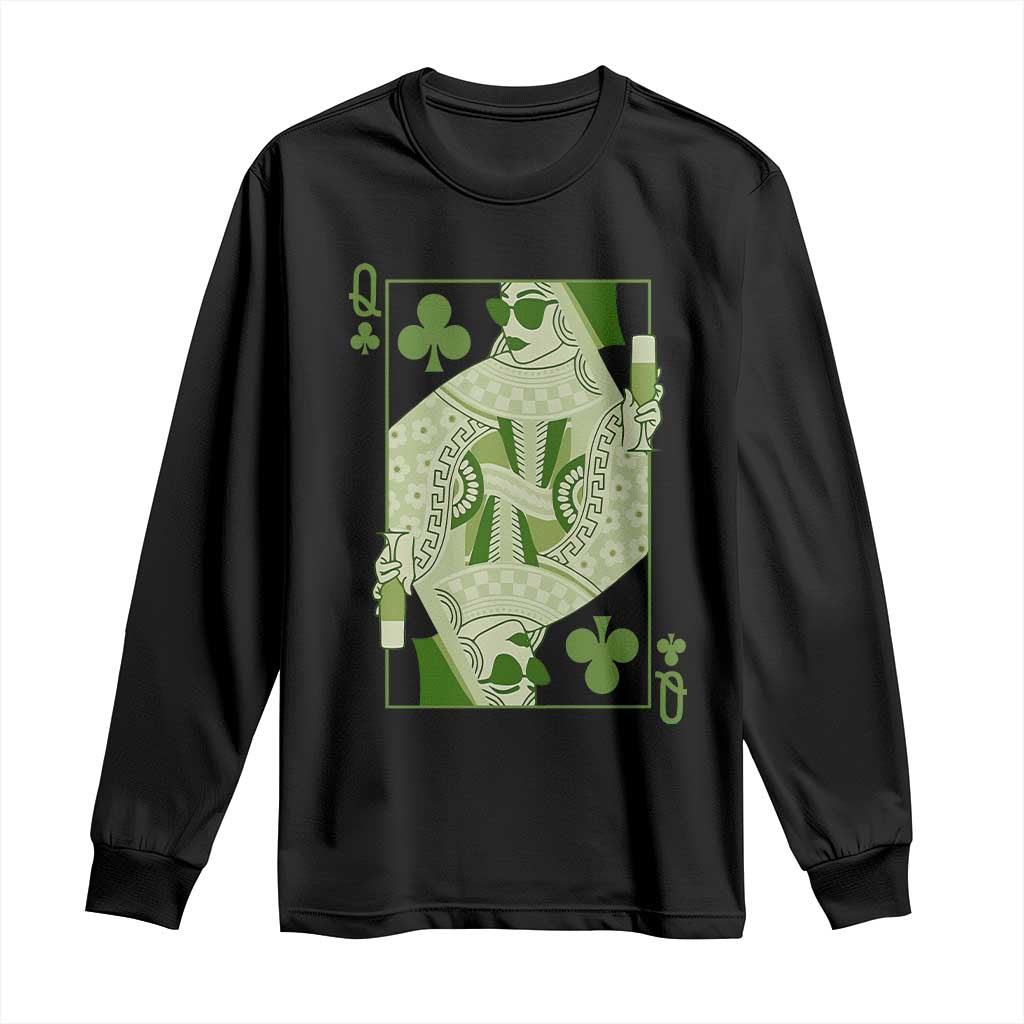 St. Patrick's Day Pub Long Sleeve Shirt Queen of Clubs Fun Green Pub TS10 Black Print Your Wear