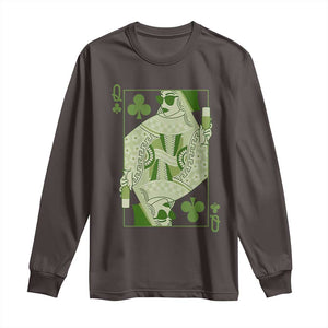 St. Patrick's Day Pub Long Sleeve Shirt Queen of Clubs Fun Green Pub TS10 Dark Chocolate Print Your Wear