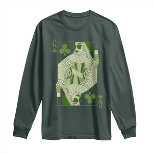 St. Patrick's Day Pub Long Sleeve Shirt Queen of Clubs Fun Green Pub TS10 Dark Forest Green Print Your Wear