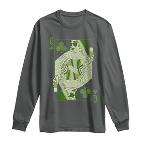 St. Patrick's Day Pub Long Sleeve Shirt Queen of Clubs Fun Green Pub TS10 Dark Heather Print Your Wear