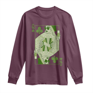 St. Patrick's Day Pub Long Sleeve Shirt Queen of Clubs Fun Green Pub TS10 Maroon Print Your Wear