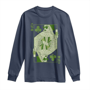 St. Patrick's Day Pub Long Sleeve Shirt Queen of Clubs Fun Green Pub TS10 Navy Print Your Wear