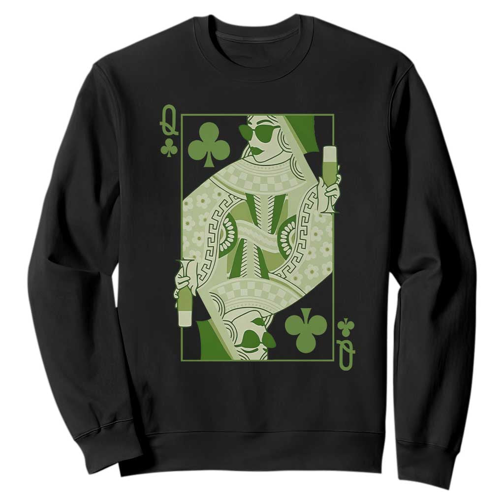 St. Patrick's Day Pub Sweatshirt Queen of Clubs Fun Green Pub TS10 Black Print Your Wear