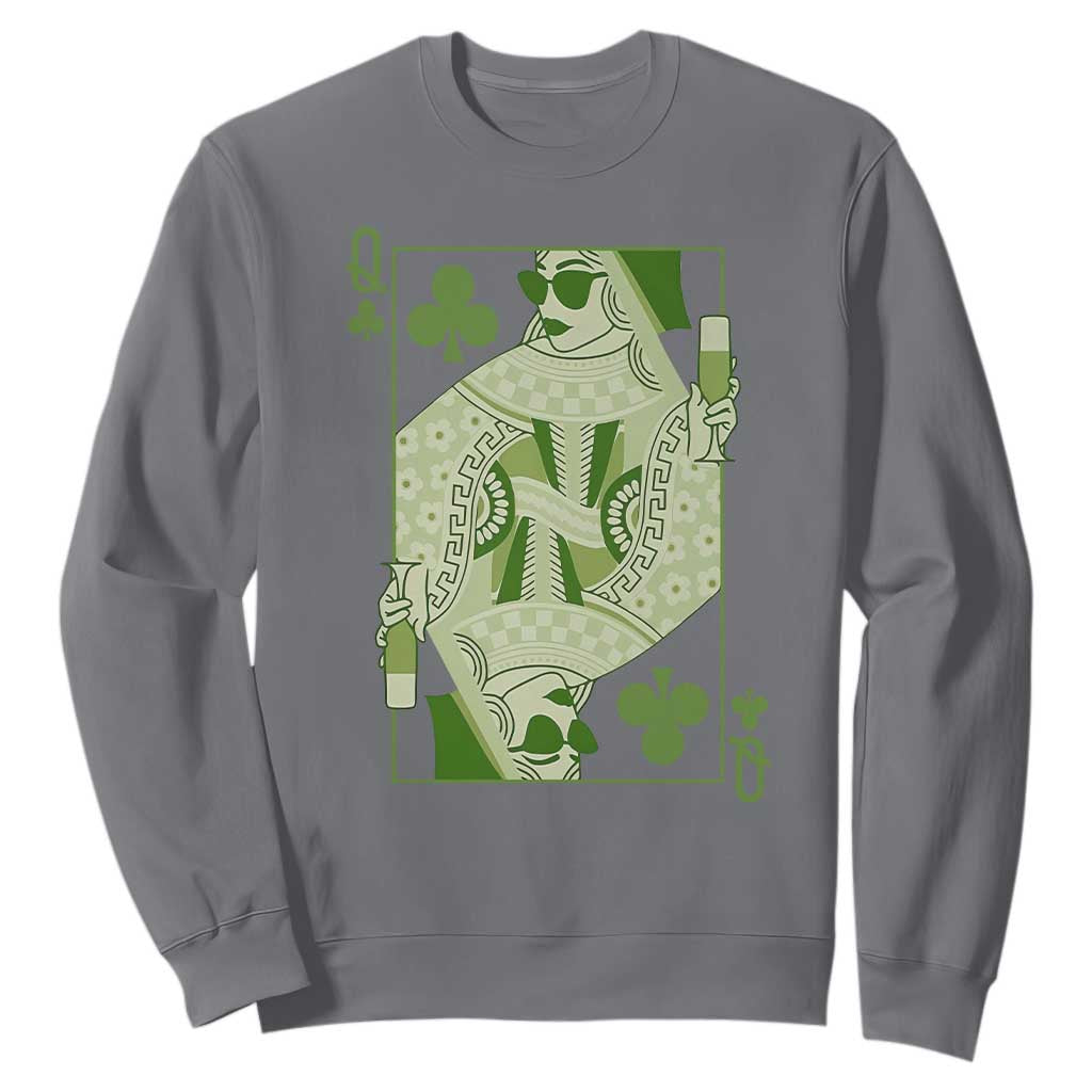 St. Patrick's Day Pub Sweatshirt Queen of Clubs Fun Green Pub TS10 Charcoal Print Your Wear
