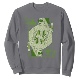 St. Patrick's Day Pub Sweatshirt Queen of Clubs Fun Green Pub TS10 Charcoal Print Your Wear