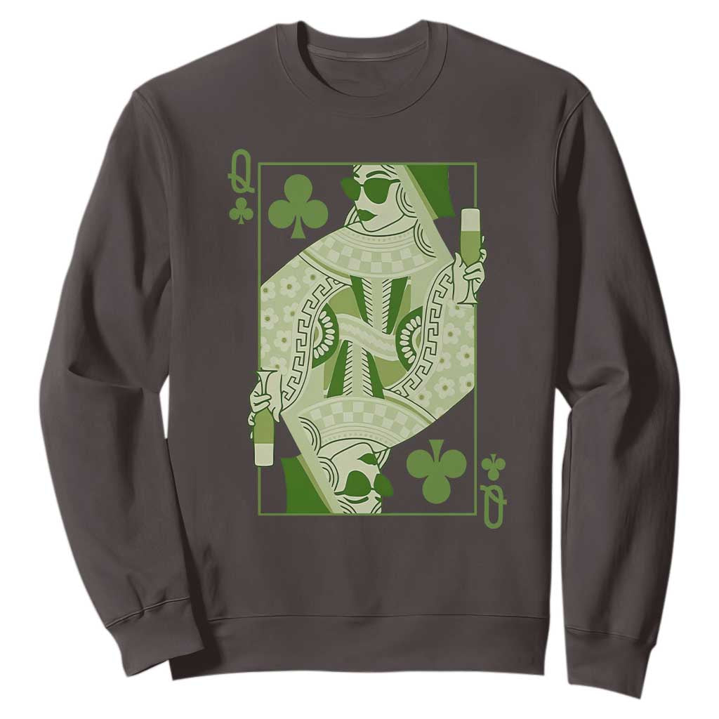 St. Patrick's Day Pub Sweatshirt Queen of Clubs Fun Green Pub TS10 Dark Chocolate Print Your Wear