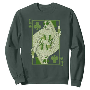 St. Patrick's Day Pub Sweatshirt Queen of Clubs Fun Green Pub TS10 Dark Forest Green Print Your Wear