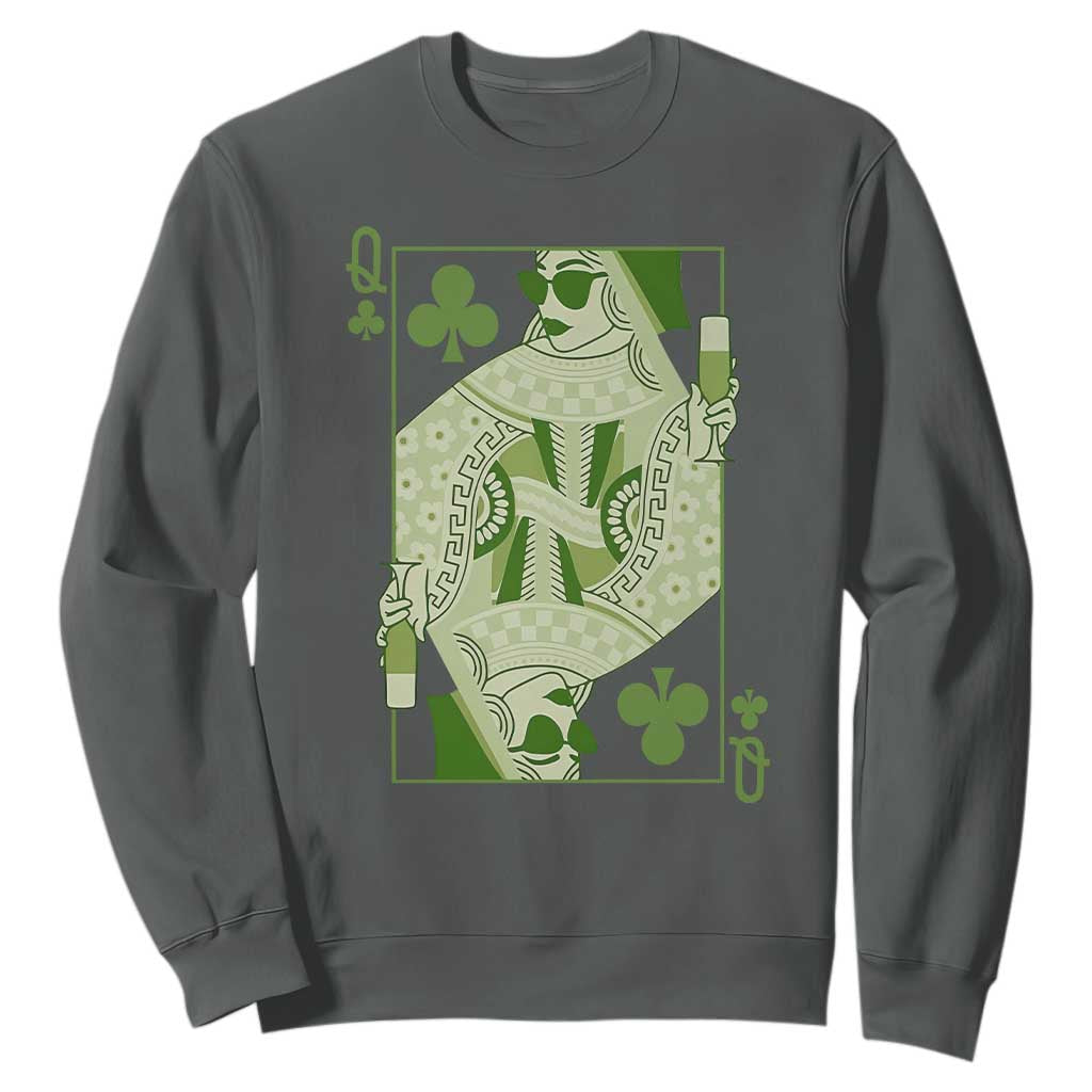 St. Patrick's Day Pub Sweatshirt Queen of Clubs Fun Green Pub TS10 Dark Heather Print Your Wear