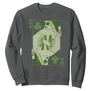 St. Patrick's Day Pub Sweatshirt Queen of Clubs Fun Green Pub TS10 Dark Heather Print Your Wear