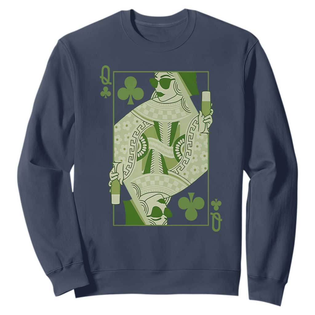 St. Patrick's Day Pub Sweatshirt Queen of Clubs Fun Green Pub TS10 Navy Print Your Wear