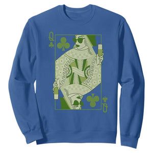 St. Patrick's Day Pub Sweatshirt Queen of Clubs Fun Green Pub TS10 Royal Blue Print Your Wear