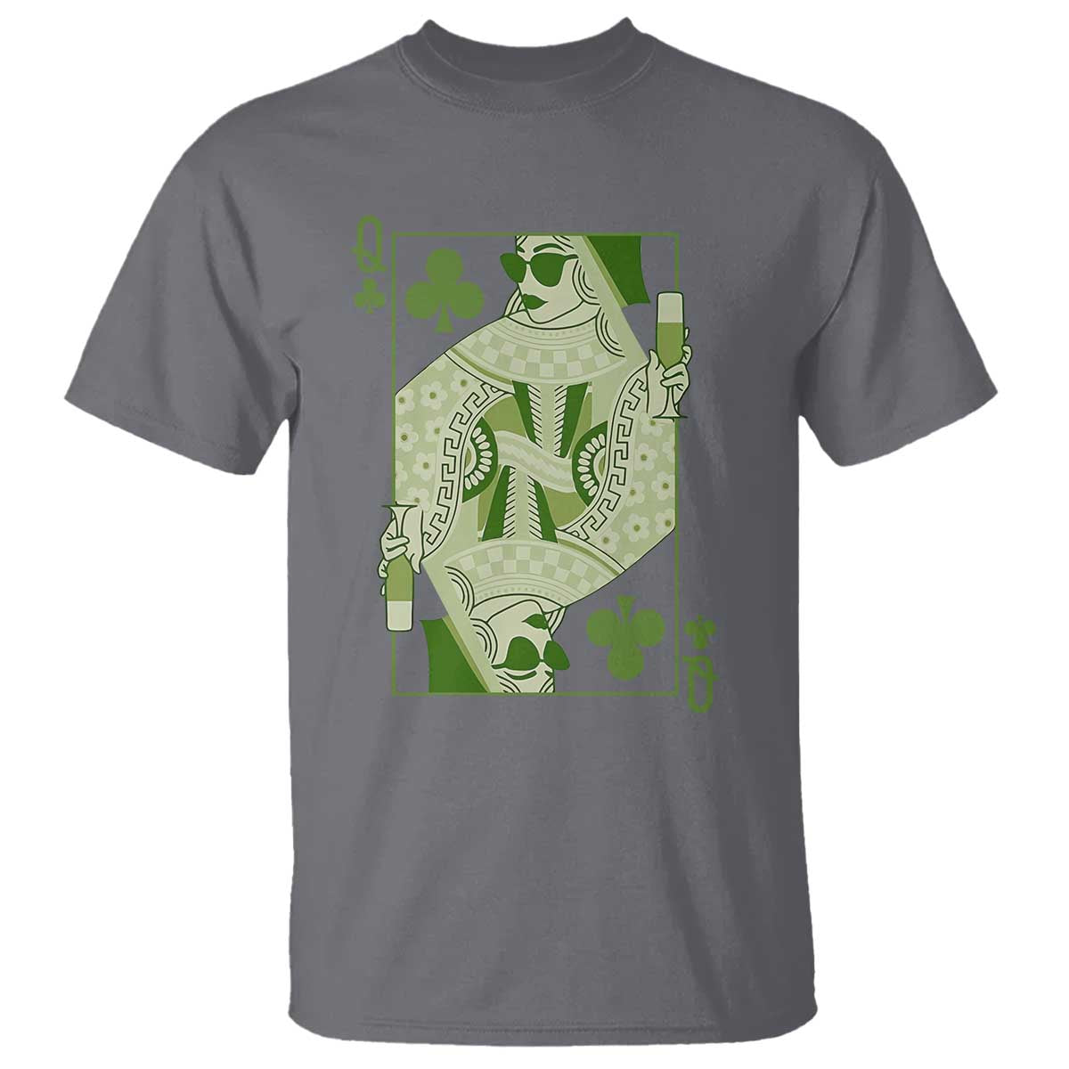 St. Patrick's Day Pub T Shirt Queen of Clubs Fun Green Pub TS10 Charcoal Print Your Wear