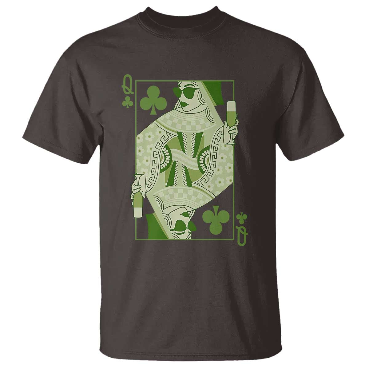 St. Patrick's Day Pub T Shirt Queen of Clubs Fun Green Pub TS10 Dark Chocolate Print Your Wear