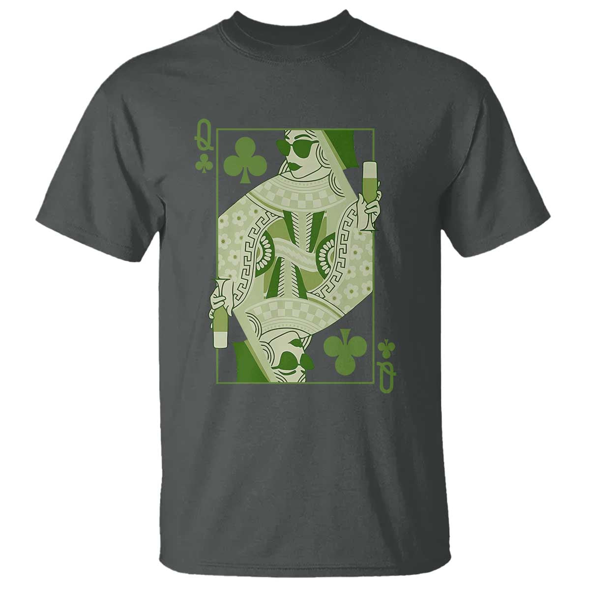 St. Patrick's Day Pub T Shirt Queen of Clubs Fun Green Pub TS10 Dark Heather Print Your Wear