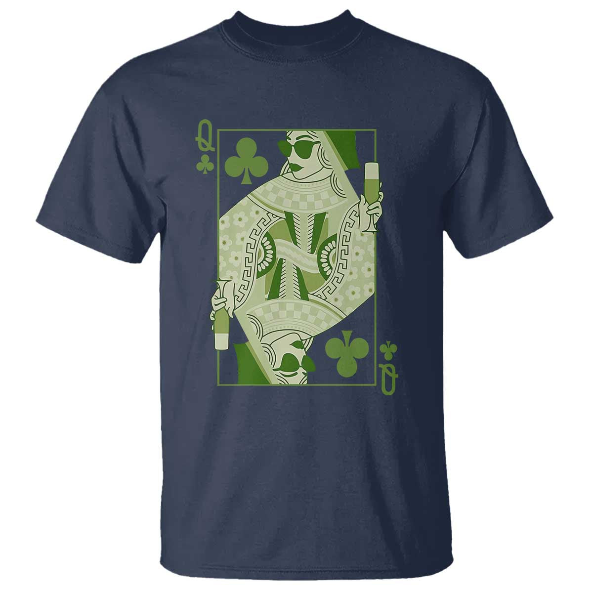 St. Patrick's Day Pub T Shirt Queen of Clubs Fun Green Pub TS10 Navy Print Your Wear