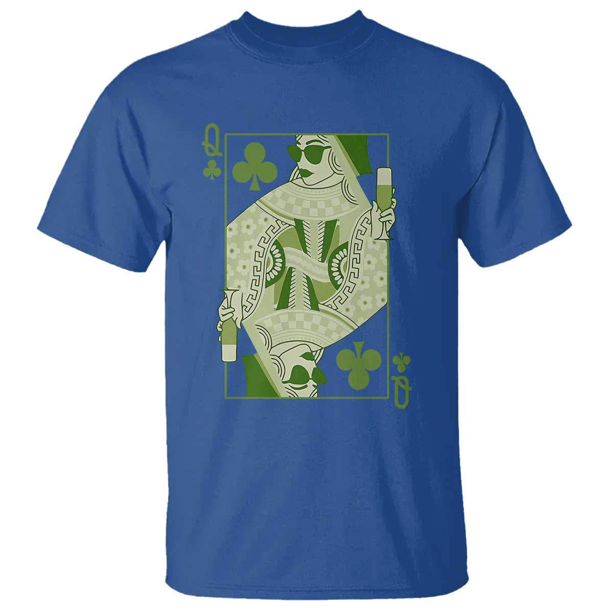 St. Patrick's Day Pub T Shirt Queen of Clubs Fun Green Pub TS10 Royal Blue Print Your Wear