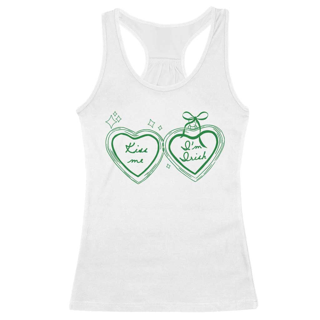 Kiss Me I'm Irish Racerback Tank Top Green Heart Locket St. Patrick's Day Pride TS10 White Print Your Wear