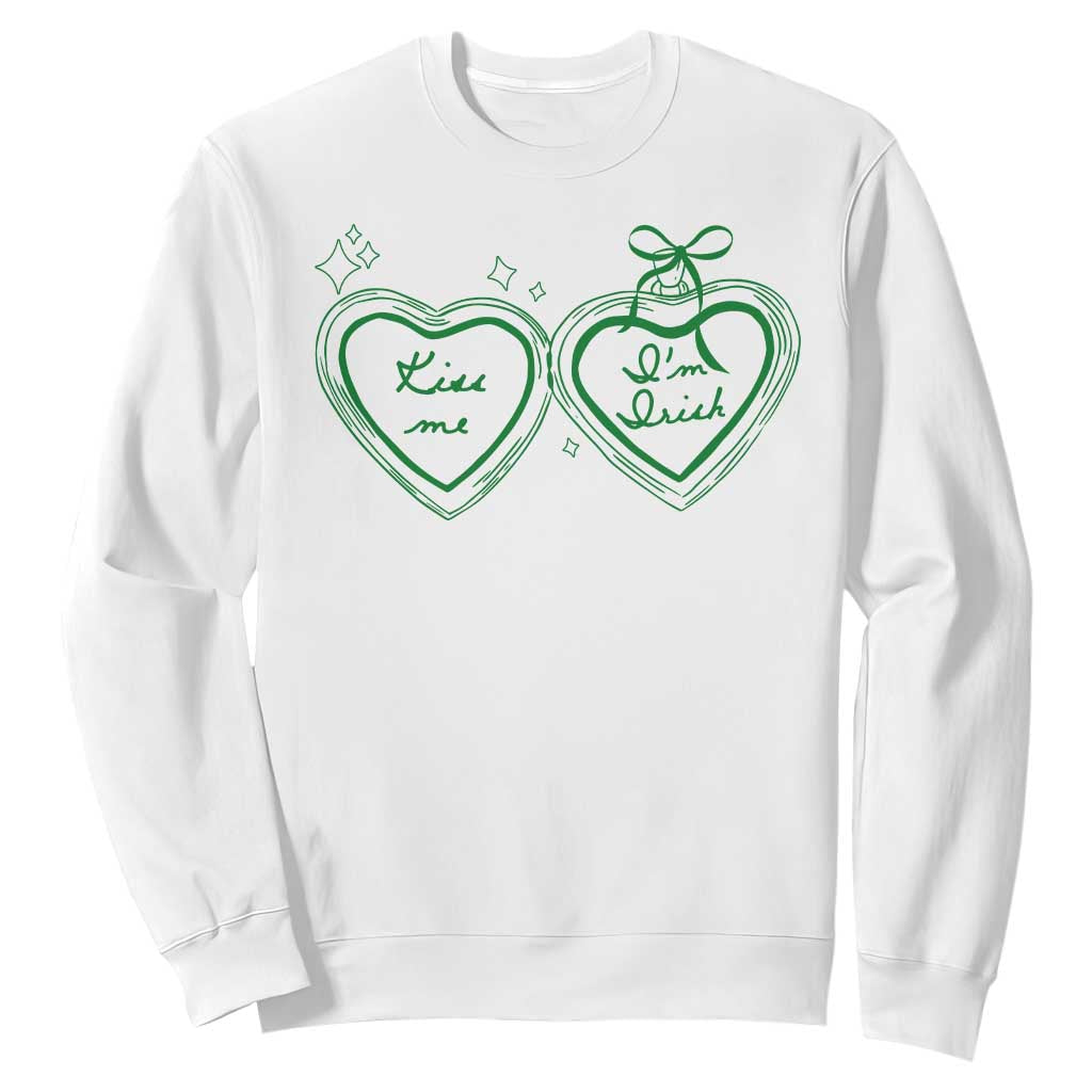 Kiss Me I'm Irish Sweatshirt Green Heart Locket St. Patrick's Day Pride TS10 White Print Your Wear