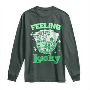 St. Patrick's Day Casino Feeling Lucky Long Sleeve Shirt Las Vegas Girls Trip TS10 Dark Forest Green Print Your Wear