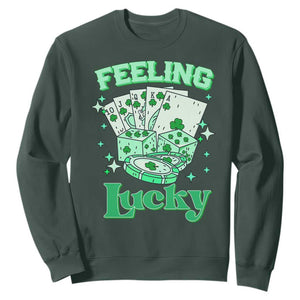 St. Patrick's Day Casino Feeling Lucky Sweatshirt Las Vegas Girls Trip TS10 Dark Forest Green Print Your Wear